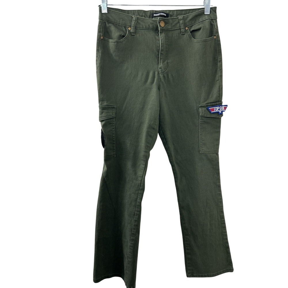 Indigo Fusion Top Gun Patch Cargo Pants 8 Green Cotton Blend Military Gorpcore